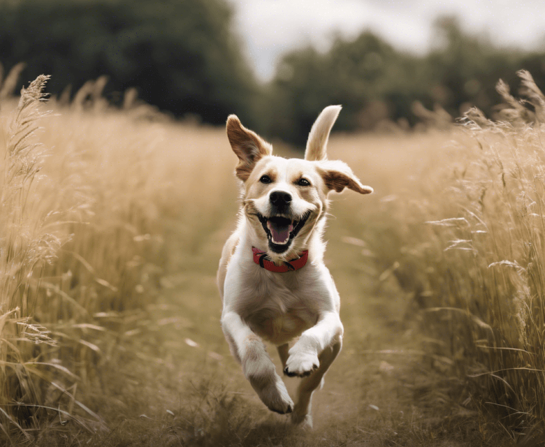 an image of dog running in a field with joy